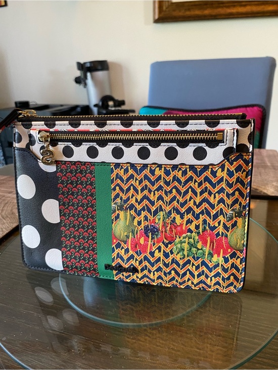 lola Handbags - Color-Block Patterned Women's Clutch with Polka Dot Accents